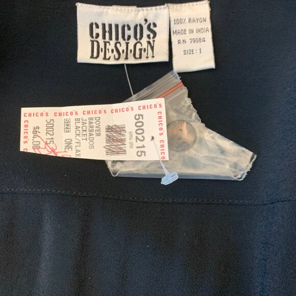 Chicos Dover Barbados Jacket SZ 1 Medium Black Embroidered sleeves - Picture 4 of 4